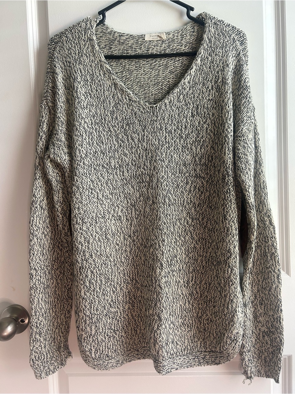 Harper Marled V-Neck Sweater in Black & White